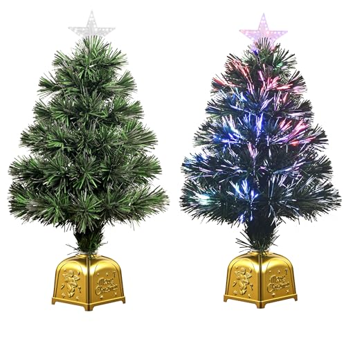 2ft Green Fiber Optic Christmas Tree with Stand - Artificial Holiday Tree