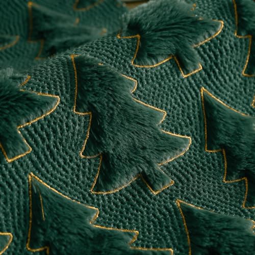 13 x 108 Inch Green Plush Faux Fur Christmas Table Runner with Embroidered Edges