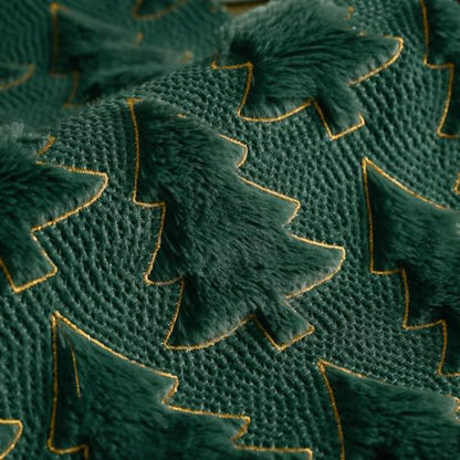 13 x 108 Inch Green Plush Faux Fur Christmas Table Runner with Embroidered Edges