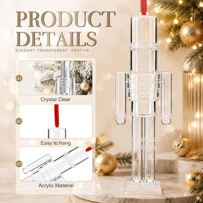 6 Pack Acrylic Nutcracker Christmas Ornaments Hanging Decorations - Clear Festive Tree Decor