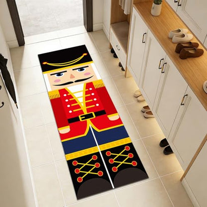 Christmas Long Strip Carpet Nutcracker Design 9.8x2Ft Non-Slip Indoor Rug