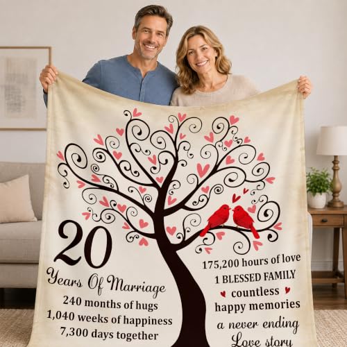 20th Anniversary Blanket - China Wedding Keepsake for Couples, Cozy Romantic Throw