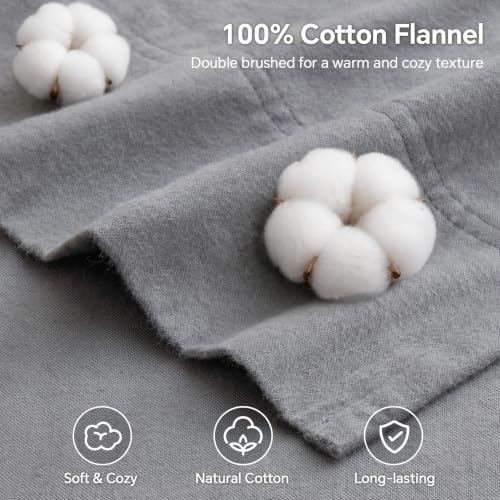 BEDELITE 100% Cotton Flannel Bed Sheets Set - Queen Size Dark Grey 4 Pieces