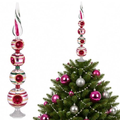 Retro Glass Christmas Tree Topper 16 Inch with Reflectors - 5 Tier, Handmade