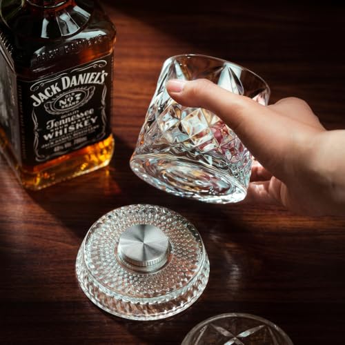 Spinning Whiskey Glasses Set of 4 with White Ice Mold - Elegant Barware