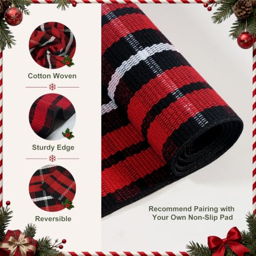 Christmas Buffalo Plaid Rug 2x4.3 Feet Front Door Mat - Red, Holiday Decor