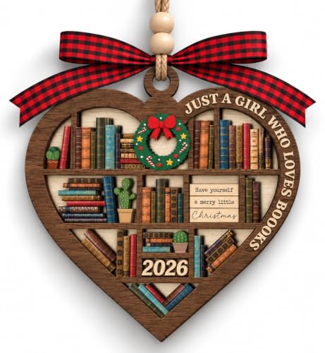 Just A Girl Who Loves Books Heart Bookshelf Wooden Christmas Ornament - Reader Gift