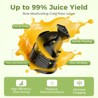 Cold Press Juicer Masticating Slow Juicer with Dual Collection Cups