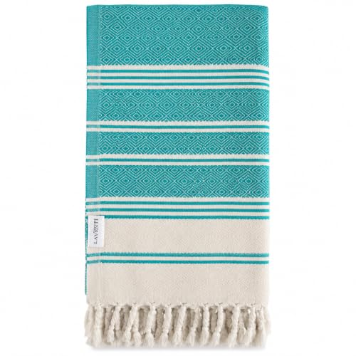 Oversized Turkish Cotton Beach Towel - Quick Dry Sand-Resistant Travel & Pool Towel, Aqua Blue 39 x 71 inches