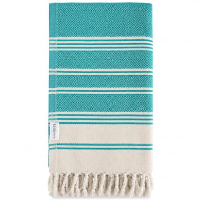 Oversized Turkish Cotton Beach Towel - Quick Dry Sand-Resistant Travel & Pool Towel, Aqua Blue 39 x 71 inches