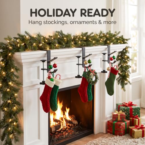 Black 2 Pack Christmas Stocking Holders 2-in-1 Mantle Garland Hooks