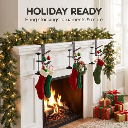 Black 2 Pack Christmas Stocking Holders 2-in-1 Mantle Garland Hooks