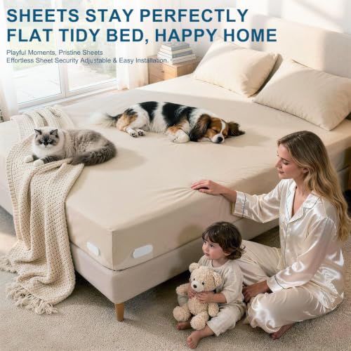 Padag Bed Sheet Holders for Corners - White, Heavy Duty Fitted Sheet Grippers for Deep Mattresses