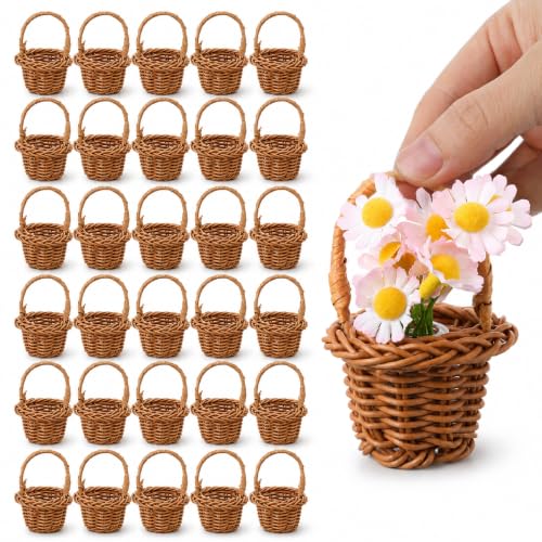 30 Pack Mini Woven Baskets with Handles - Rattan Look Tiny Storage Baskets
