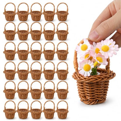 30 Pack Mini Woven Baskets with Handles - Rattan Look Tiny Storage Baskets