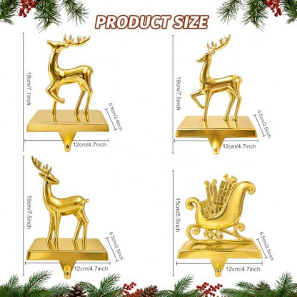 Christmas Stocking Holders for Mantle - Weighted Metal Hooks 4 Pack - G-DEER / 4
