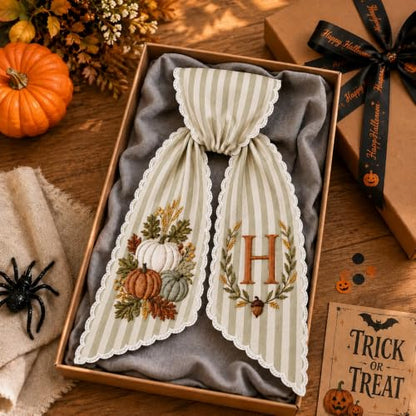 Personalized Pumpkin Wreath Sash Design 01 Fall Monogram Door Ribbon Halloween Decor