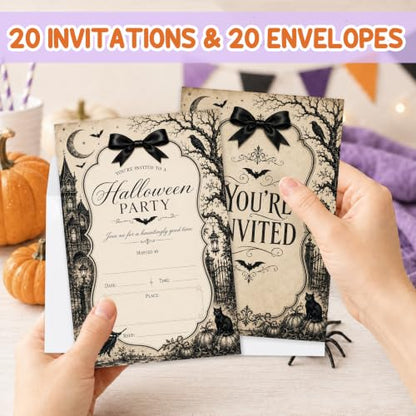 Vintage Gothic Halloween Party Invitations with Envelopes - Dark Victorian