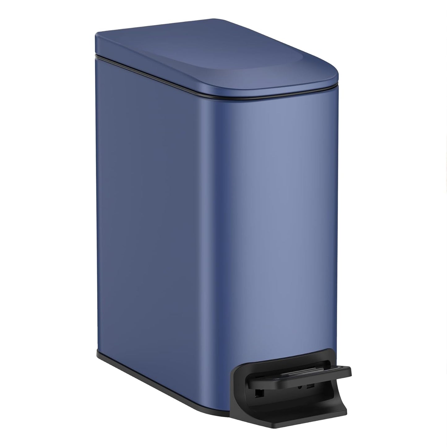 TIPGO Slim Bathroom Trash Can - Soft Close Lid & Step Pedal - 6L Stainless Steel Bin | Navy Blue