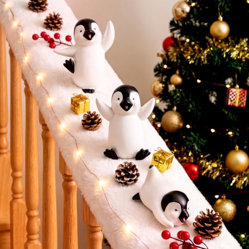 Christmas Penguin Stairway Decorations Set - 3 Resin Sliding Figurines