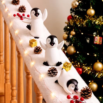 Christmas Penguin Stairway Decorations Set - 3 Resin Sliding Figurines