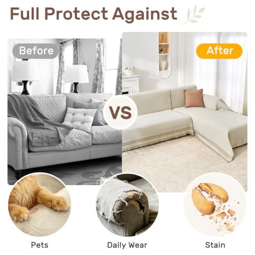 L Shaped Sectional Couch Cover Wheat Pattern XL Khaki 71x110 + 71x118