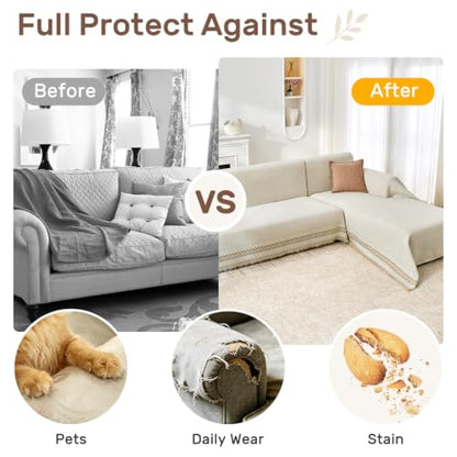 L Shaped Sectional Couch Cover Wheat Pattern XL Khaki 71x110 + 71x118