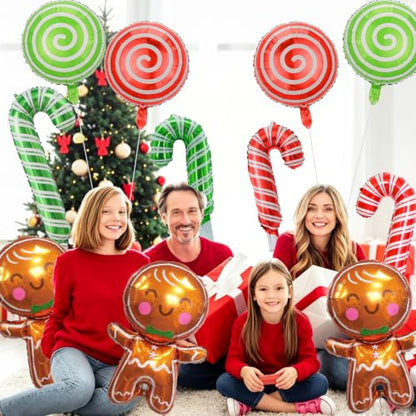 Christmas Balloons Set with Gingerbread Man & Candy Cane - Brown Variation
