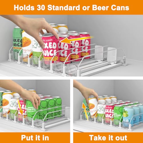 LOTAFEE Drink Organizer for Fridge - Soda Dispenser with Smooth and Fast Pusher Glide - Width Adjustable Beer Can Water Bottle Drink Dispenser for Fridge (3 rows, 9.8"X12.2"X3.2")