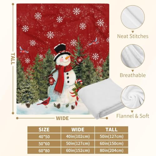 Christmas Snowman Blanket 50x60 Gift Snowman Tree Winter Throw - All Seasons Cozy Flannel