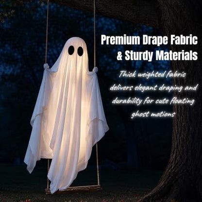 Outdoor Hanging Ghost Decoration with Lights - 5FT Spooky Swing Ghost for Yard Porch