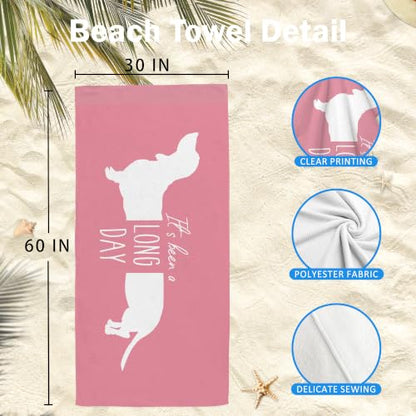 Funny Pink Dachshund Beach Towel Gifts for Dog Lovers - Pink Long Day 30x60in