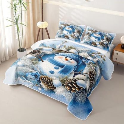 Castle Fairy Snowman Wreath King Size Quilt Set - Multi 06, Blue, All Season Bedding