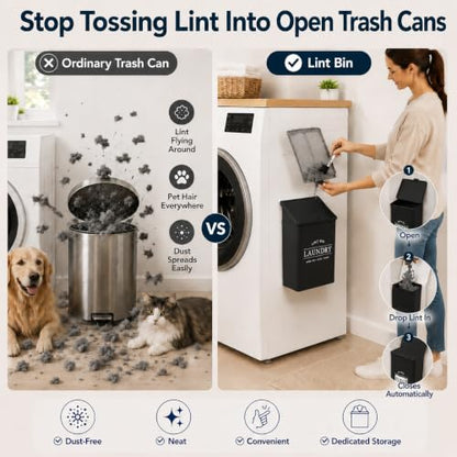 Lint Bin for Laundry Room Black - Dryer Lint Catcher with Mounting Options