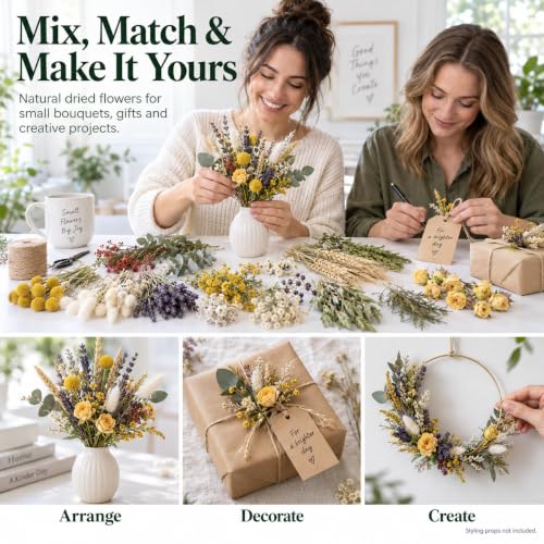 Dried Flower Bouquet with Lavender, Roses & Eucalyptus - 125 Stems for DIY Crafts & Decor