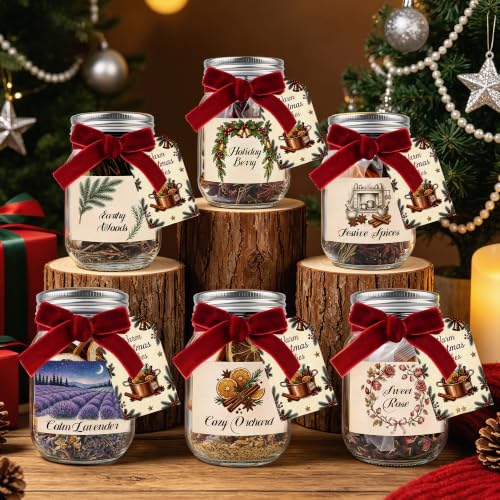 Christmas Potpourri Set with Jars - 6 Fragrance Blends for Festive Aromas