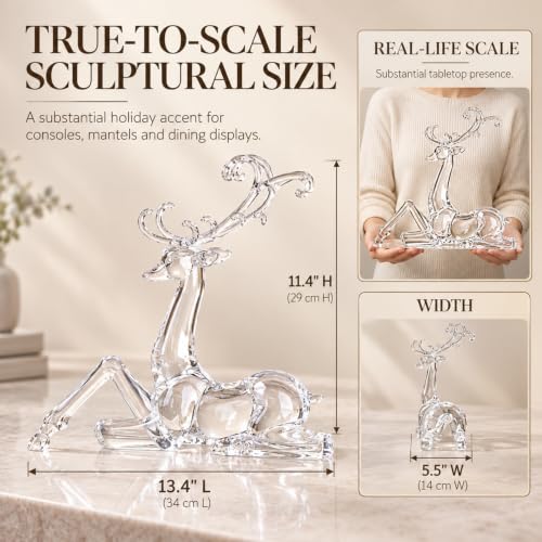 White Sitting Reindeer Christmas Decoration - Acrylic Crystal Finish - Small Variant