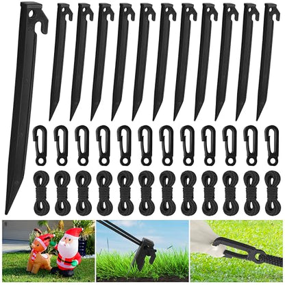 Inflatable Stakes Set with Ropes & Hooks - Heavy Duty Ground Anchors for Halloween & Christmas Decorations, Black - 36 Pieces
