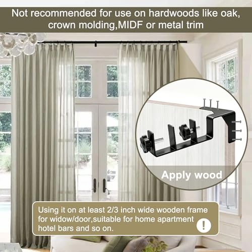 Heavy-Duty Double Hook Curtain Rod Holders 4pcs No Drilling Needed