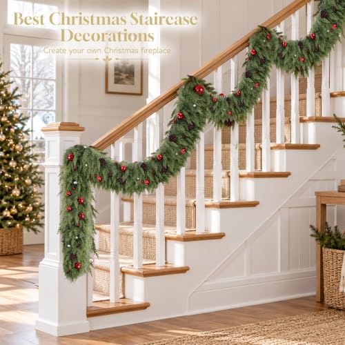 6Ft Artificial Christmas Garland with Pine Cones & Red Balls - Indoor Outdoor Decor