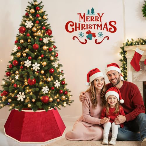 Christmas Tree Skirt Velvet Foldable Collar Red - DeckTheHalls