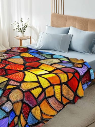 King Flat Sheet Multi Blue Stained Glass Gradient Microfiber Cooling Bedding