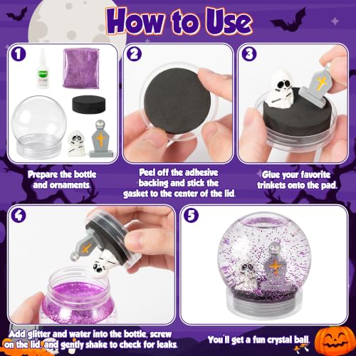 Halloween Snow Globe DIY Craft Kit with Figurines and Glitter – 12 Pack