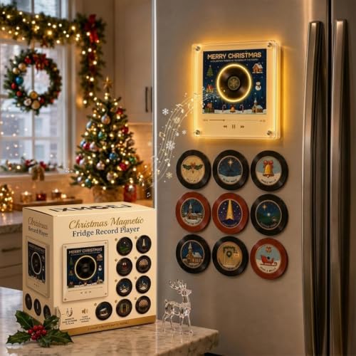 Let It Spin Christmas Vinyl Record Player Fridge Magnet with LED Personalized Music Box - Variation #1