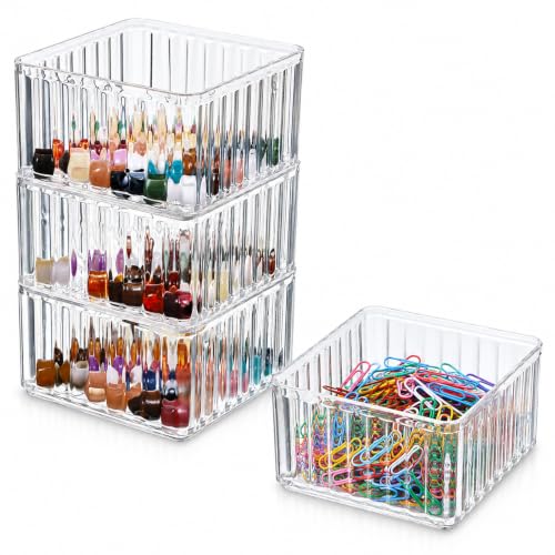Clear Desk Paperclip Holders - 4 Pack Small Desktop & Drawer Organizers