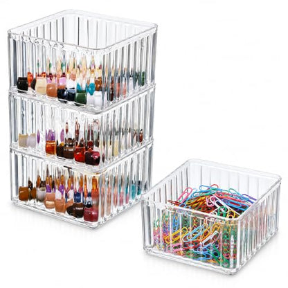 Clear Desk Paperclip Holders - 4 Pack Small Desktop & Drawer Organizers
