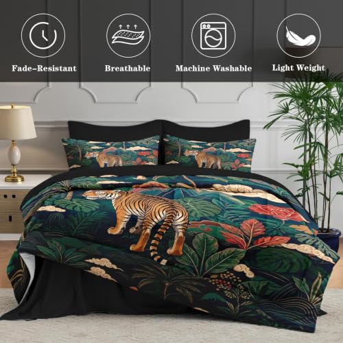 Jungle Tiger King Size Comforter Set - Tropical Bedding with Pillows & Sheets