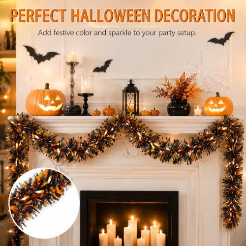 Halloween Tinsel Garland 50 FT Orange Shiny Festive Decor