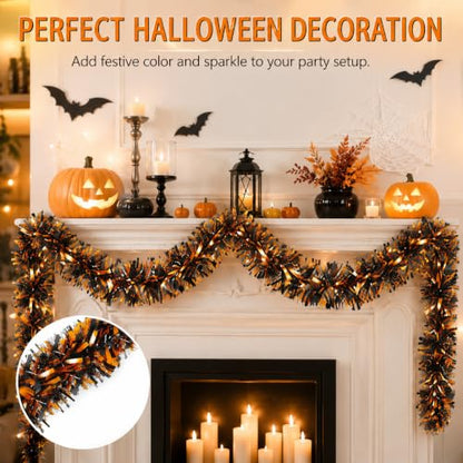 Halloween Tinsel Garland 50 FT Orange Shiny Festive Decor