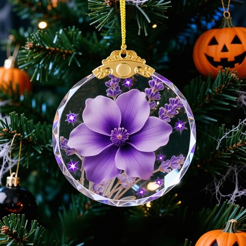 Purple Floral Crystal Christmas Ornament 2.75" Hanging Decor - YouerCrystal